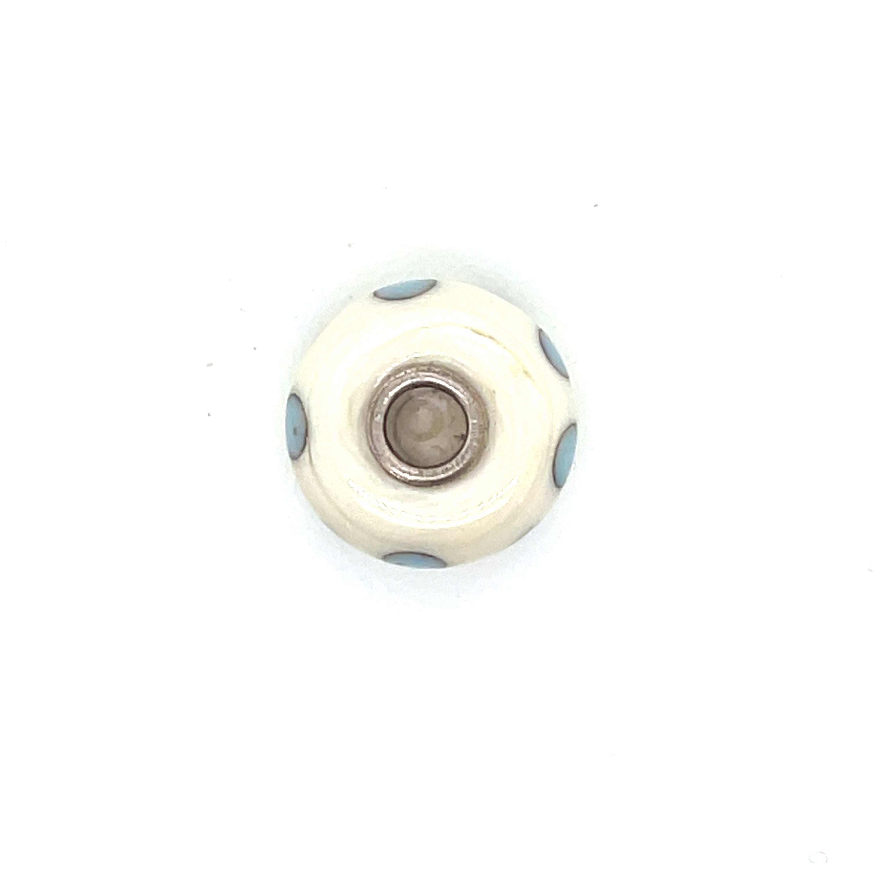 Trollbead Ivory Blue Dot Glass Bead