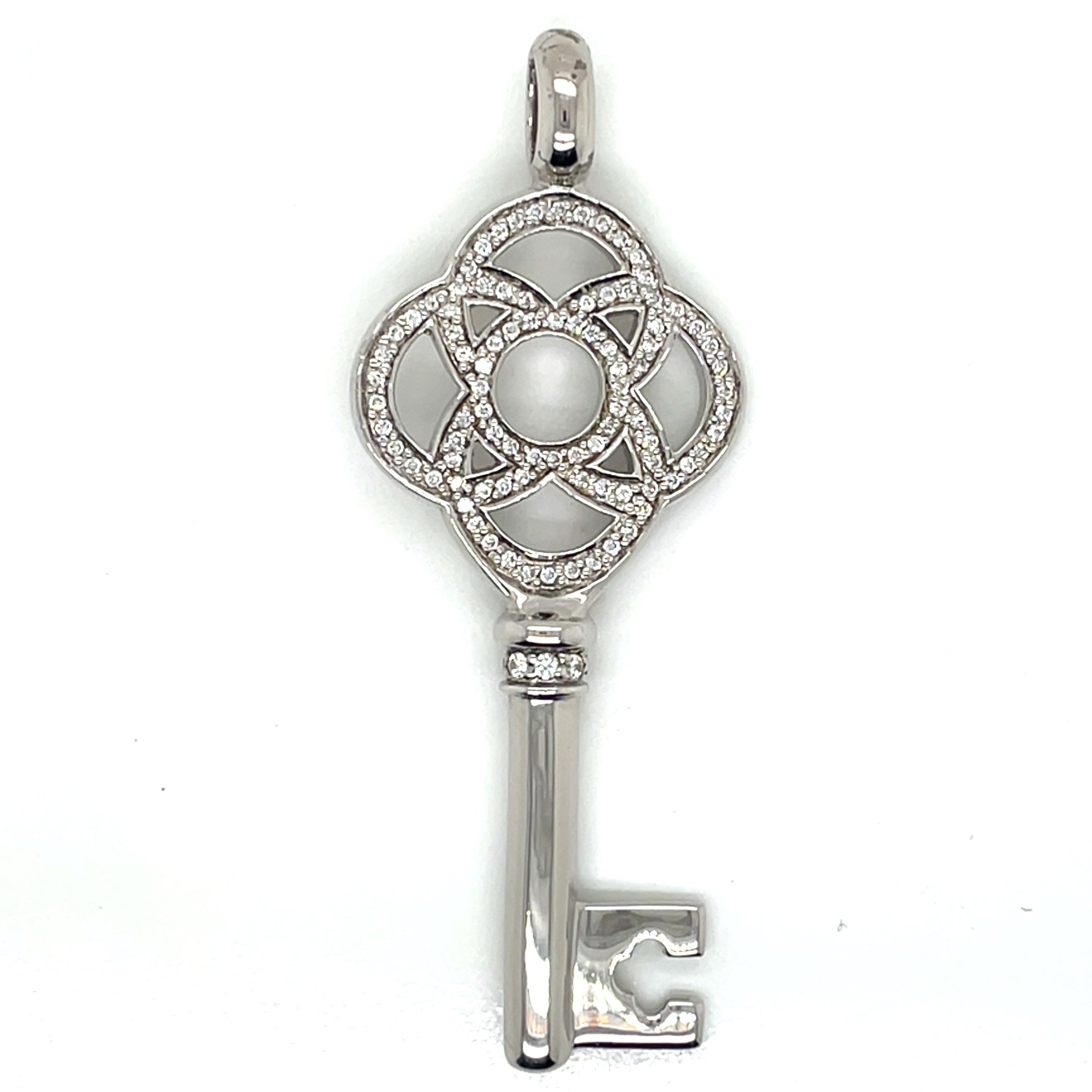 Ti Sento White Cubic Zirconia and Silver Key Pendant