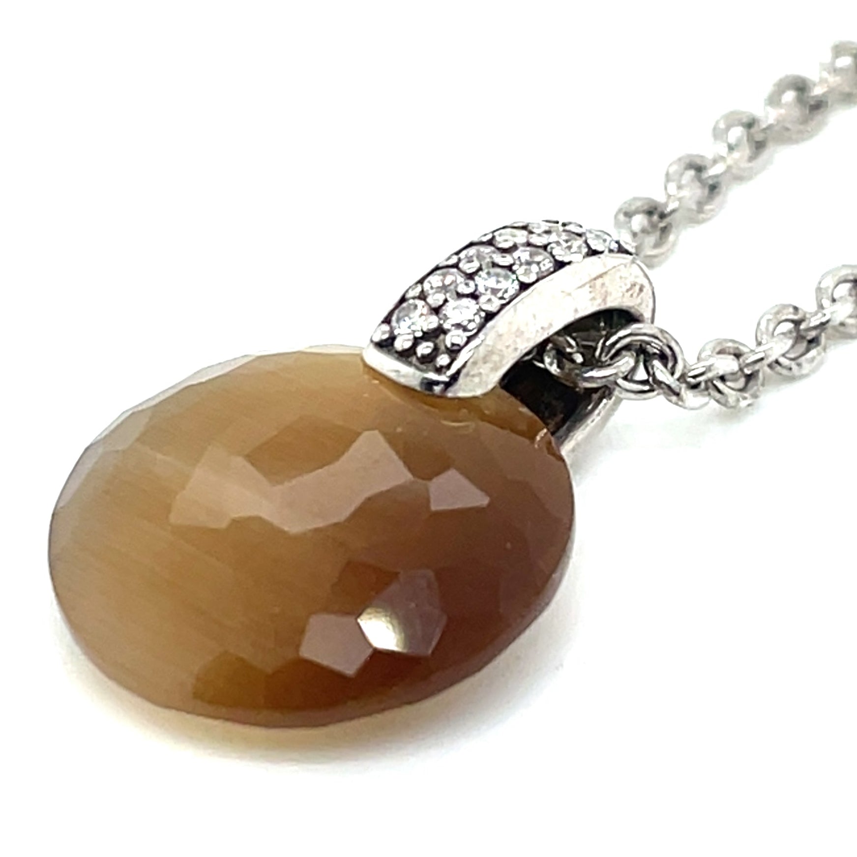Ti Sento Brown Stone and White Cubic Zirconia Pendant Necklace