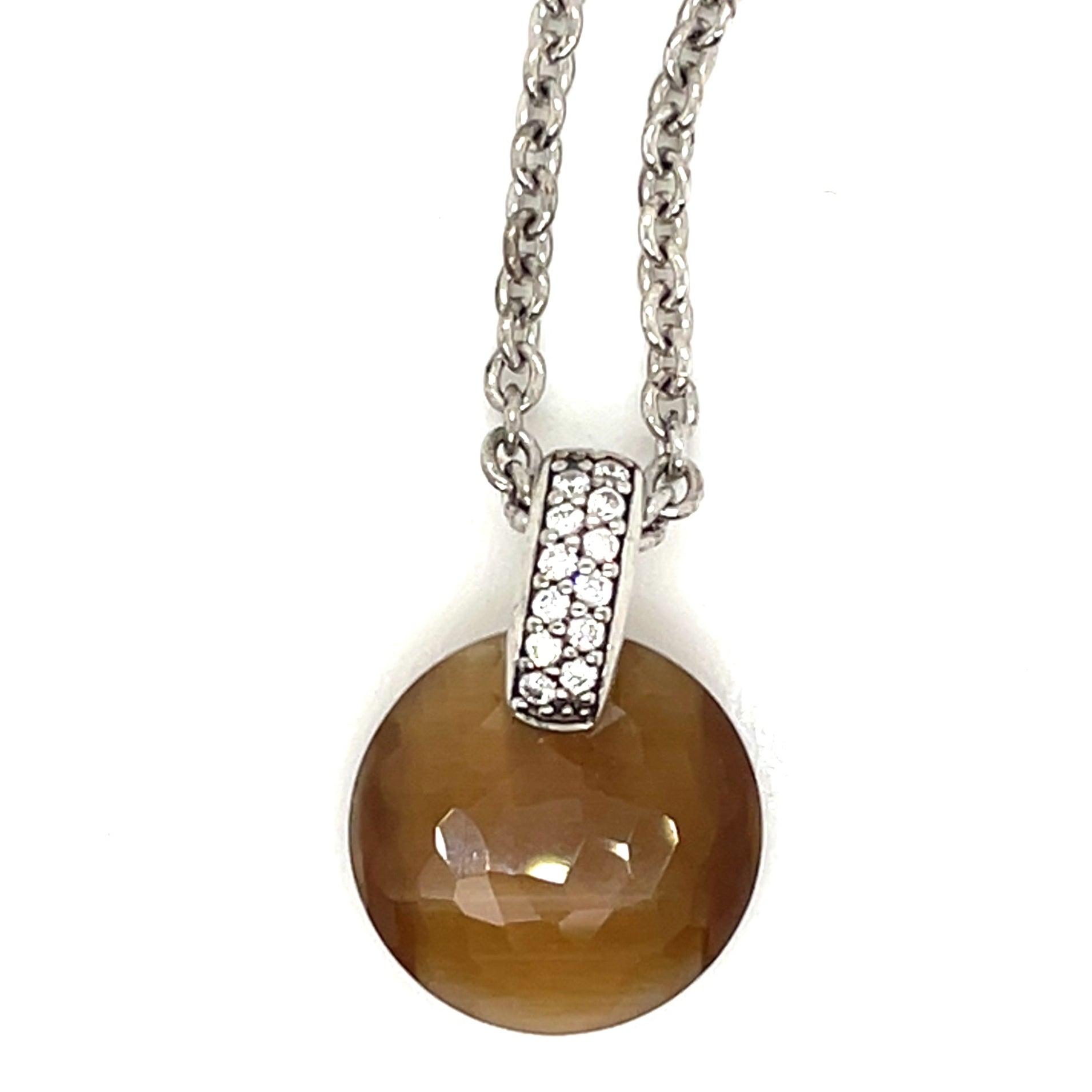 Ti Sento Brown Stone and White Cubic Zirconia Pendant Necklace