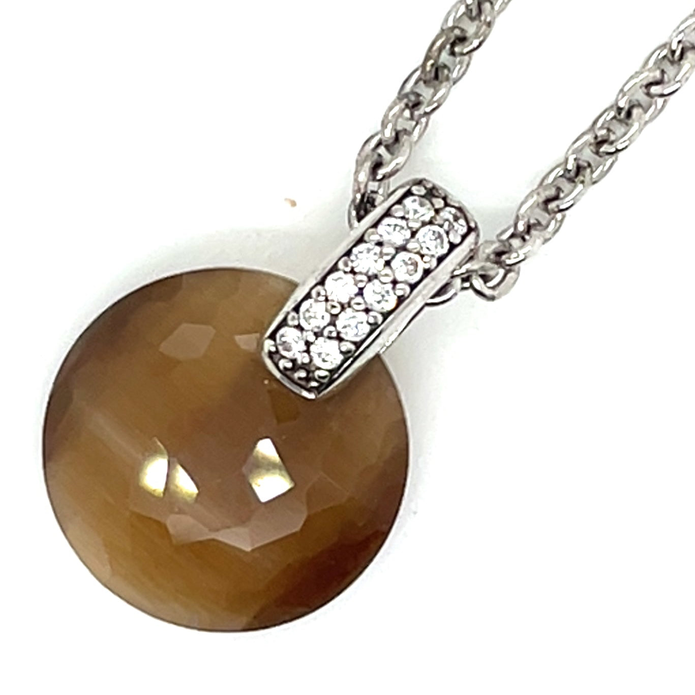 Ti Sento Brown Stone and White Cubic Zirconia Pendant Necklace