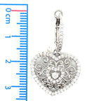 Tresor Paris Intricate Silver and White Stones Heart Drop Hoop Earrings