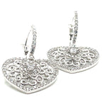 Tresor Paris Intricate Silver and White Stones Heart Drop Hoop Earrings