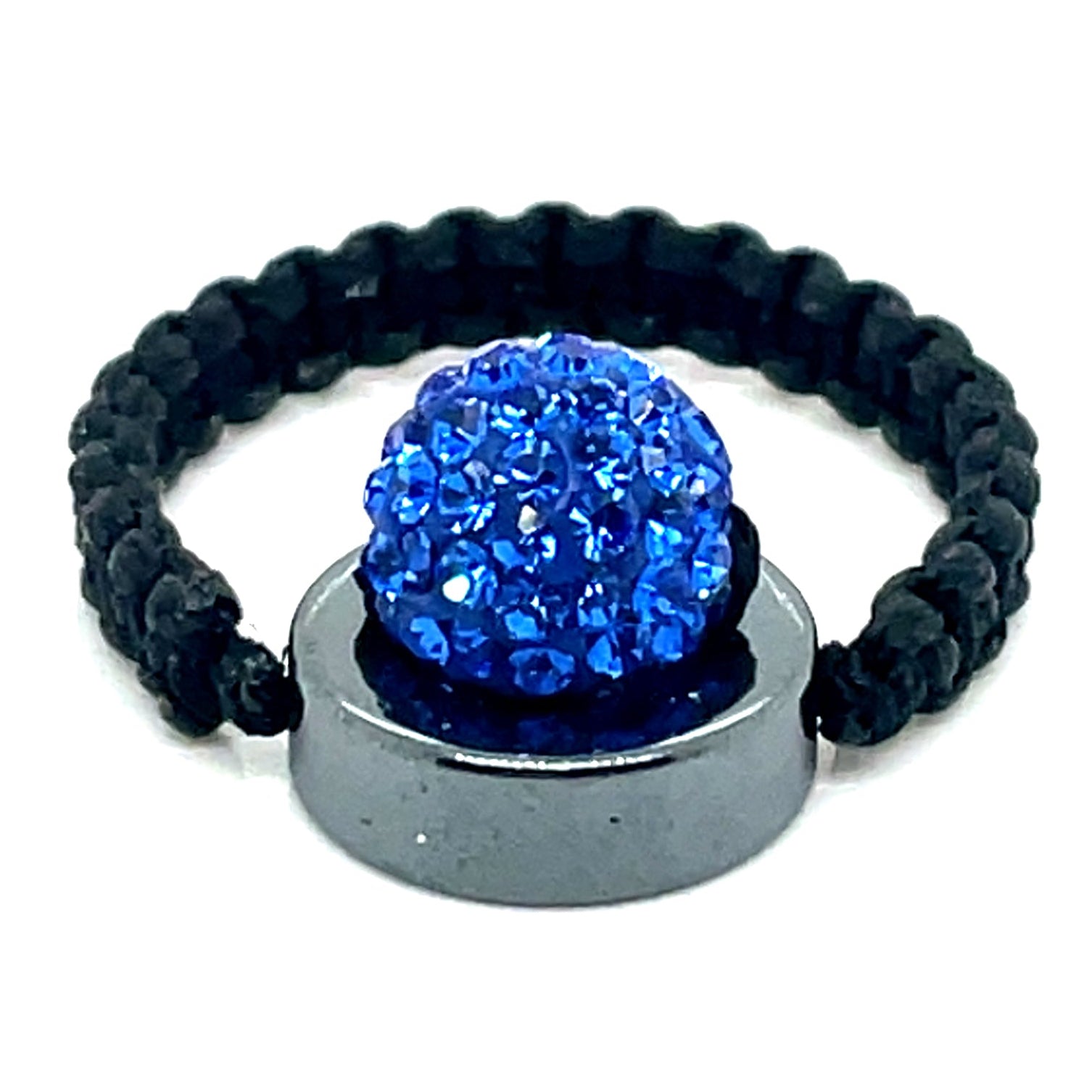 Tresor Paris Black Rope and Bright Blue Disco Bead Ring