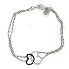 Tresor Paris Silver Interlinked White and Black Stone Hearts Double Chain Bracelet