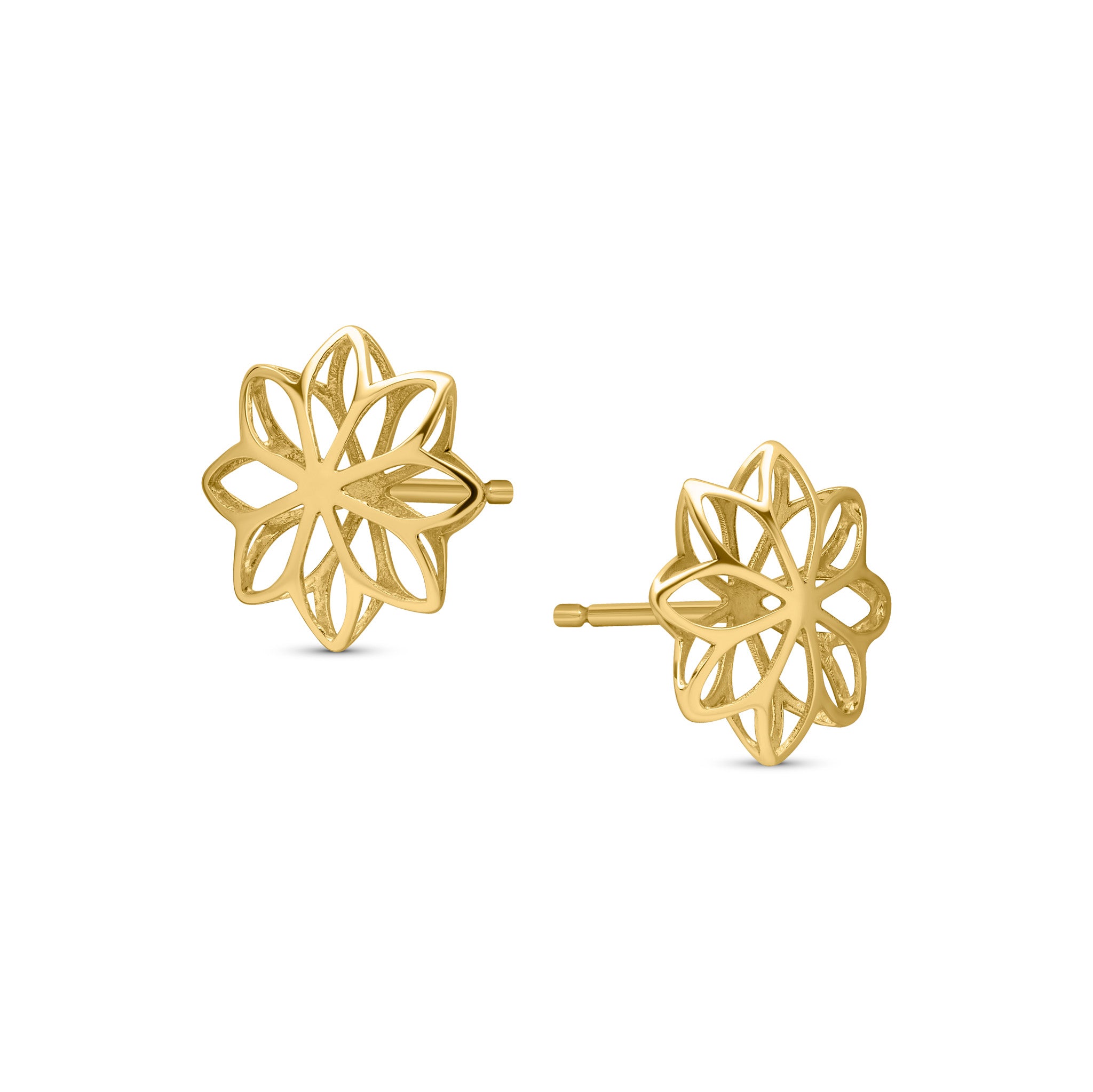9ct Yellow Gold Openwork Flower Stud Earrings