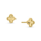 9ct Yellow Gold Diamond Cut Beaded Edge Clover Stud Earrings