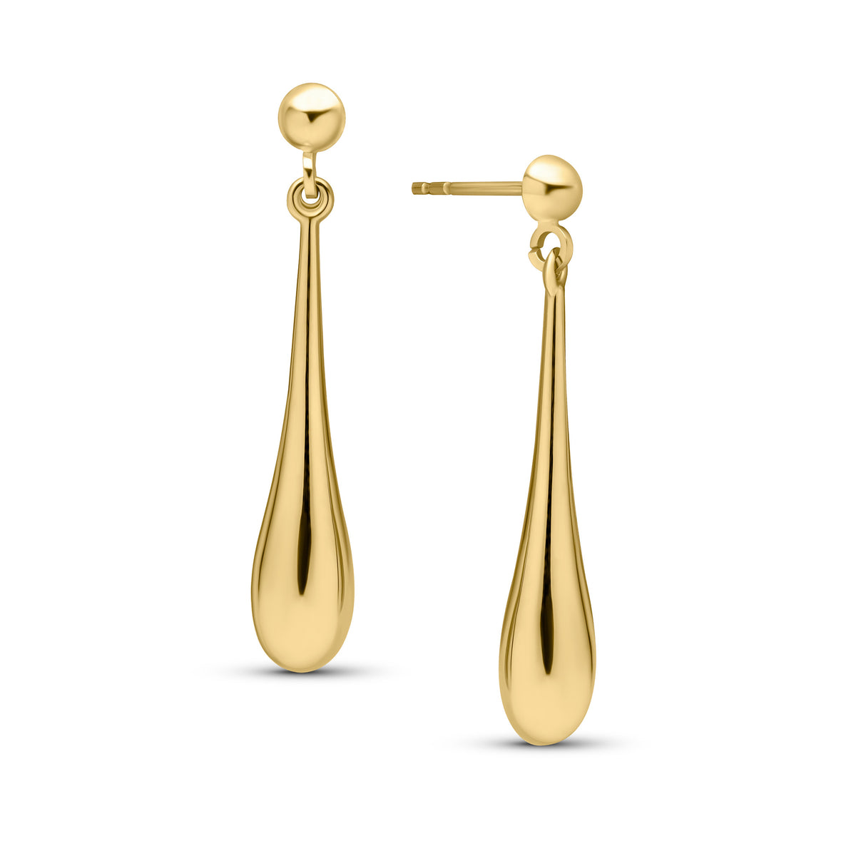 9ct Yellow Gold Long Bombe Drop Earrings