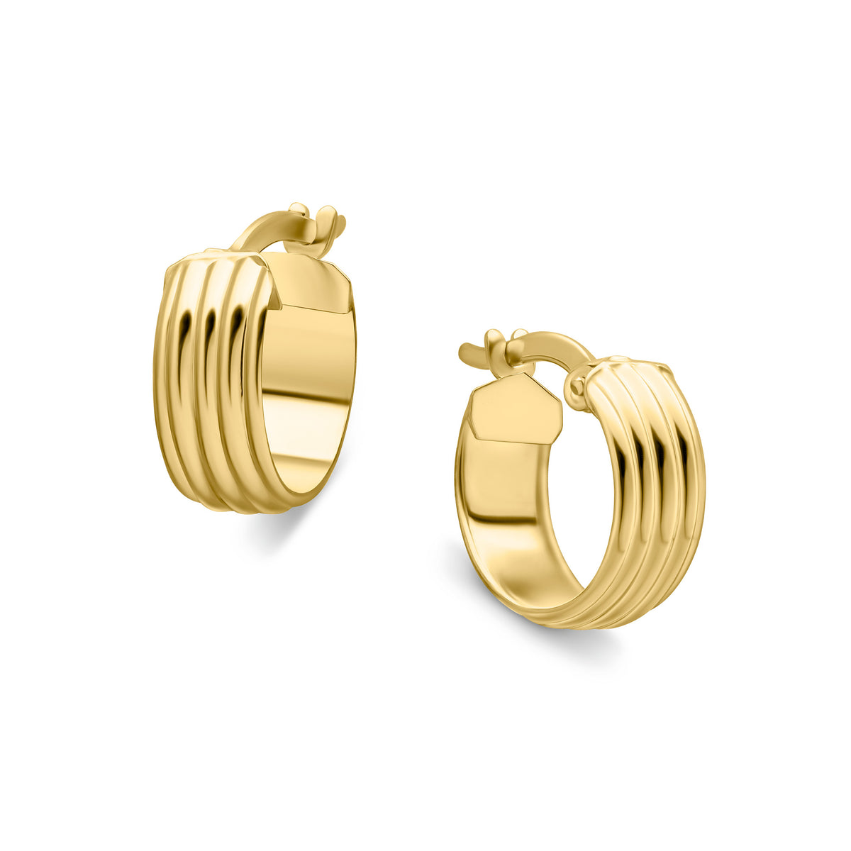 9ct Yellow Gold Ribbed Wide Hoop Earrings
