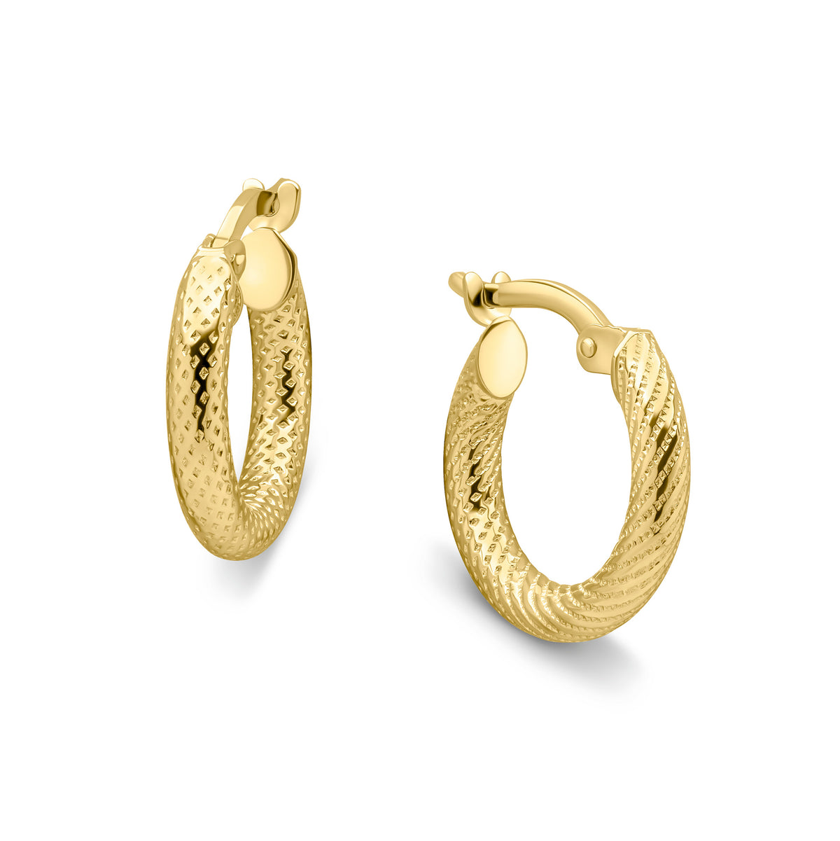 9ct Yellow Gold Text Round Hoop Earrings