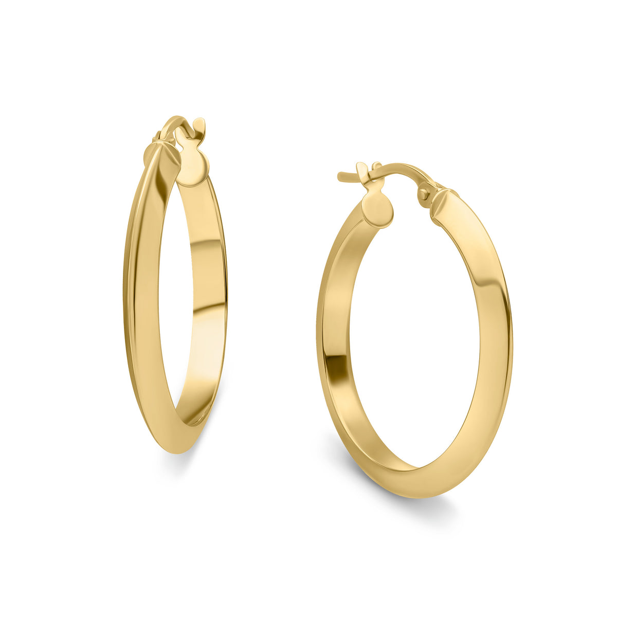 9 Carat Yellow Gold Knife Edge Hoop Earrings 25mm Outer Diameter