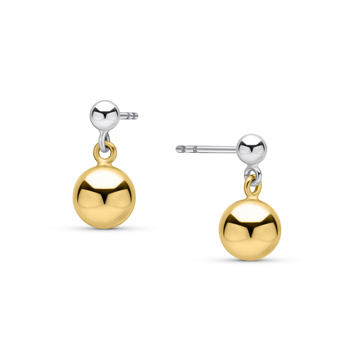 9ct Two Tone Yellow White Gold Polished Double Ball Drop Earrings