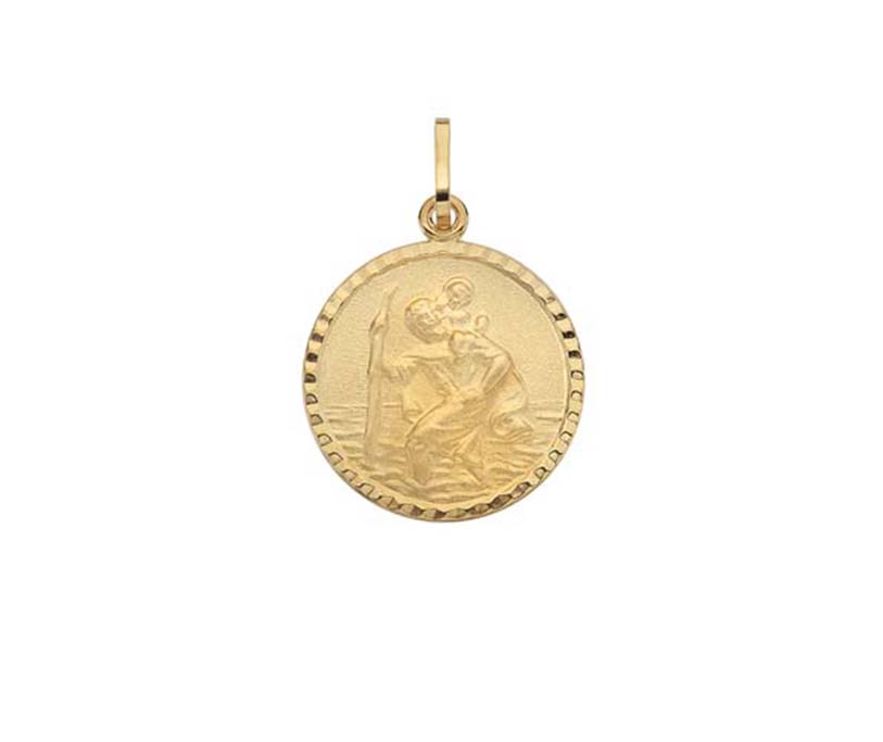 9ct Yellow 16mm St Christopher 13 Matt Finish Diamond Cut Ed