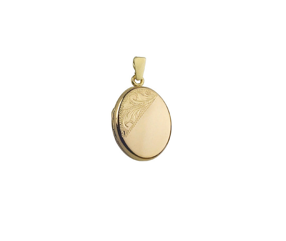 9ct Yellow H/Eng 20mm Oval Locket 4 Style D Part Scroll