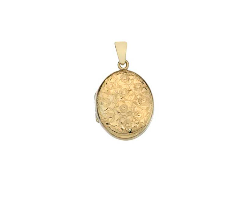 9ct Yellow H/Eng 20mm Oval Locket 4 Style L Flowers