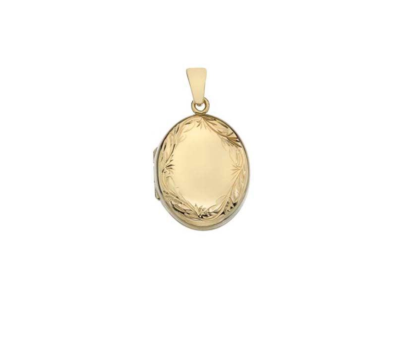 9ct Yellow H/Eng 20mm Oval Locket 4 Style M Scroll border