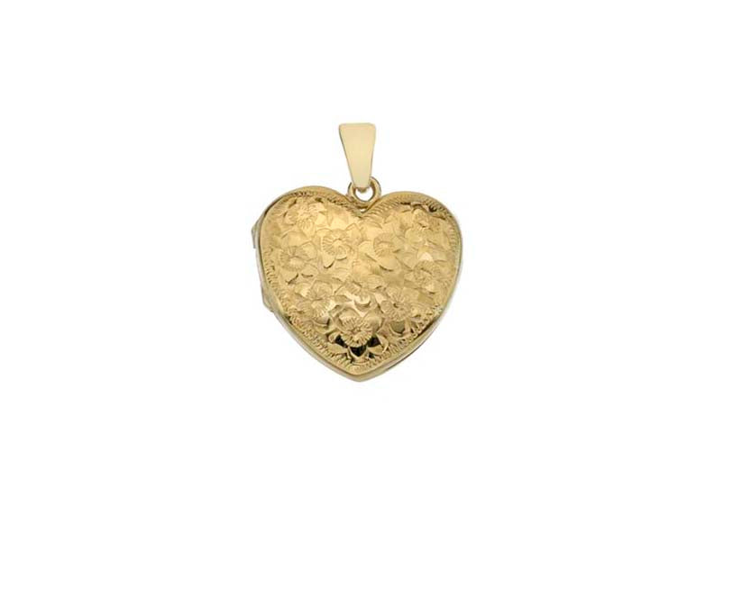 9ct Yellow H/Eng Lg Heart Locket 8 Style L Flowers