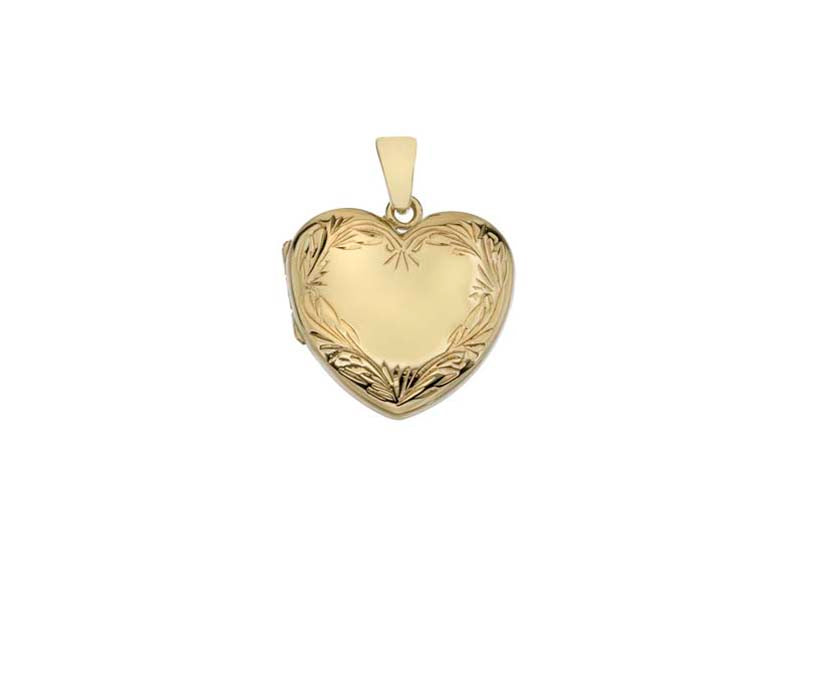 9ct Yellow H/Eng Lg Heart Locket 8 Style M Scroll border