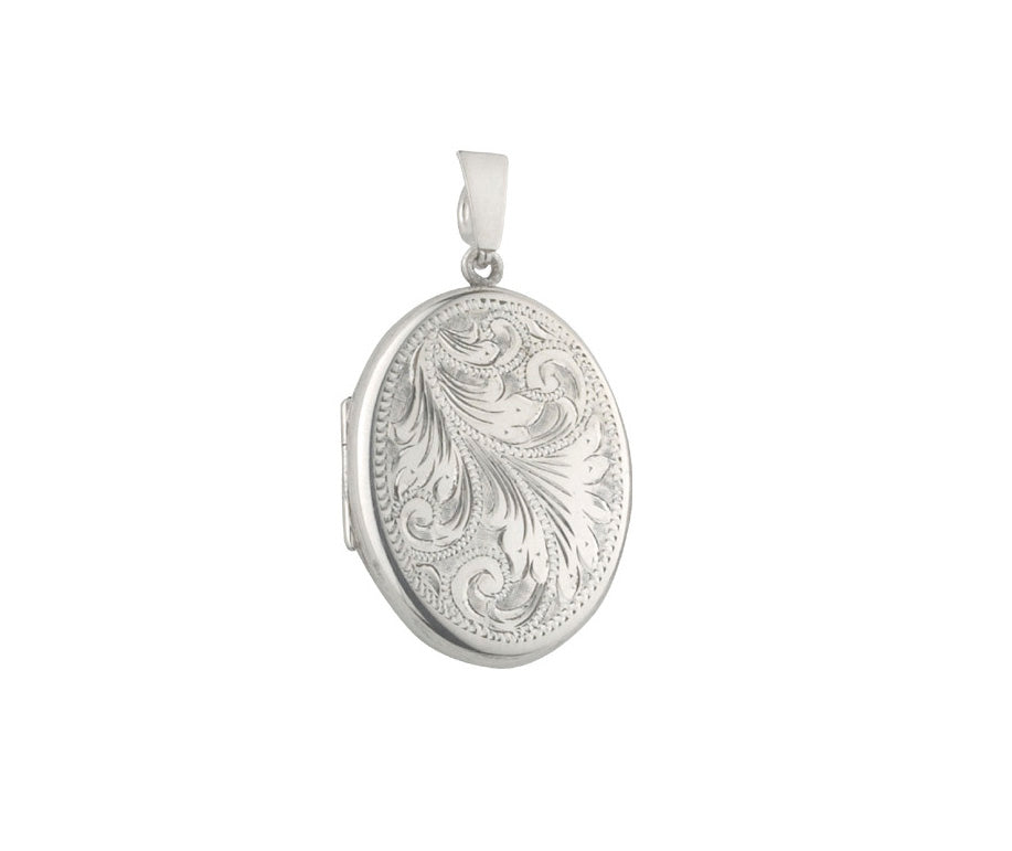 Silver H/Eng 30mm Oval Locket 2 Style B Full scroll