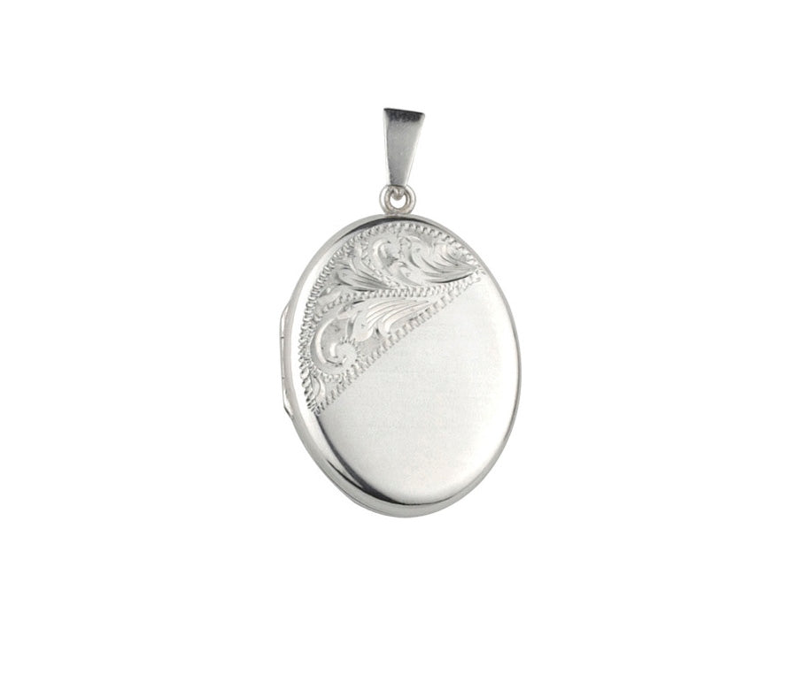 Silver H/Eng 30mm Oval Locket 2 Style D Part Scroll