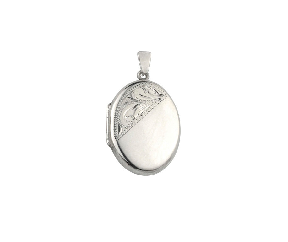Silver H/Eng 26mm Oval Locket 3 Style D Part Scroll