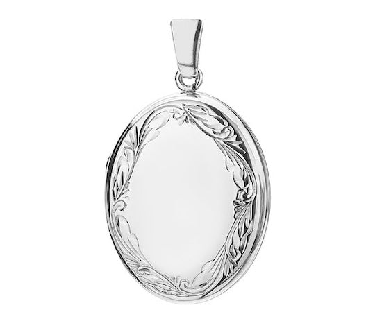 Silver H/Eng 26mm Oval Locket 3 Style M Scroll border