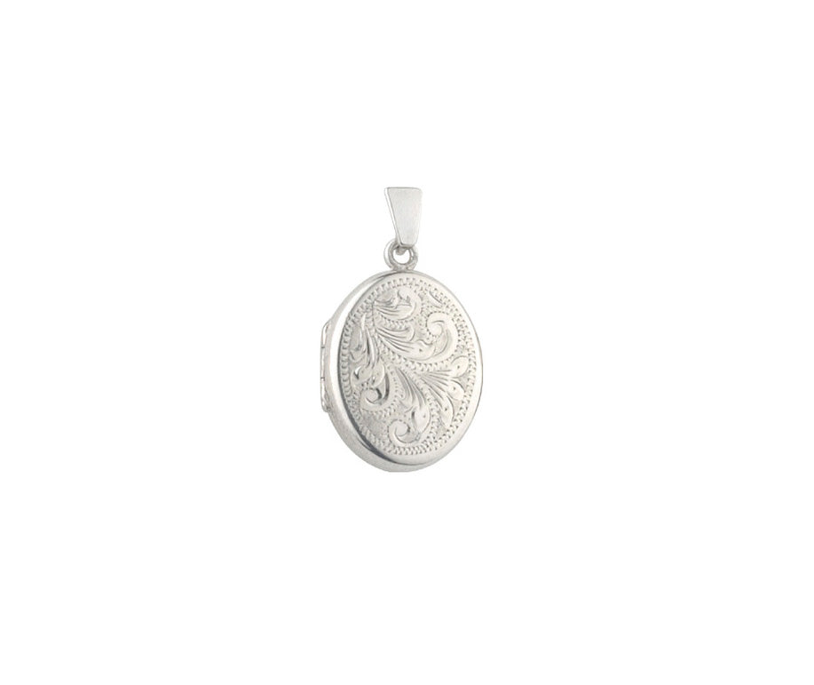 Silver H/Eng 20mm Oval Locket 4 Style B Full scroll