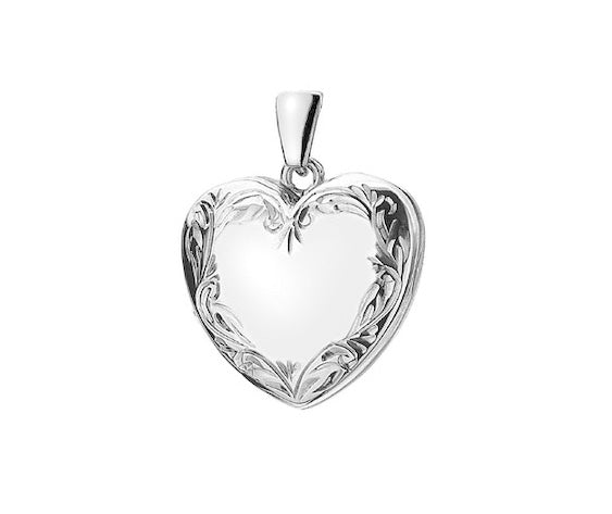 Silver H/Eng Lg Heart Locket 8 Style M Scroll border