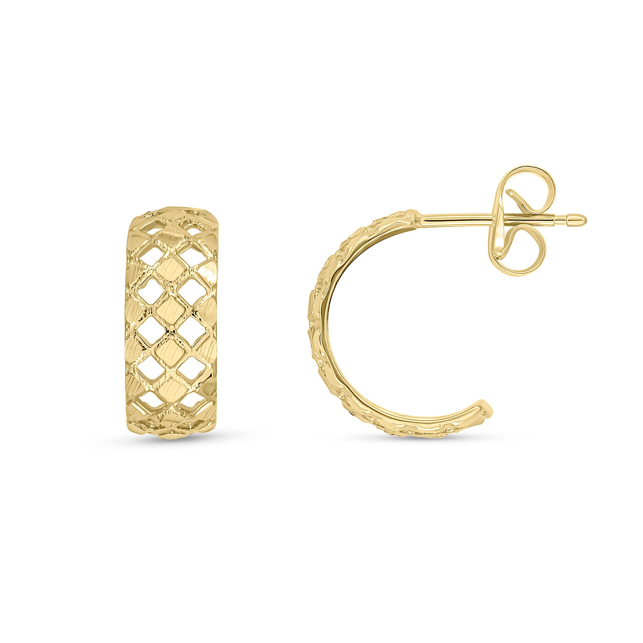 9ct Yellow Gold Pierced Out Half Hoop Earrings