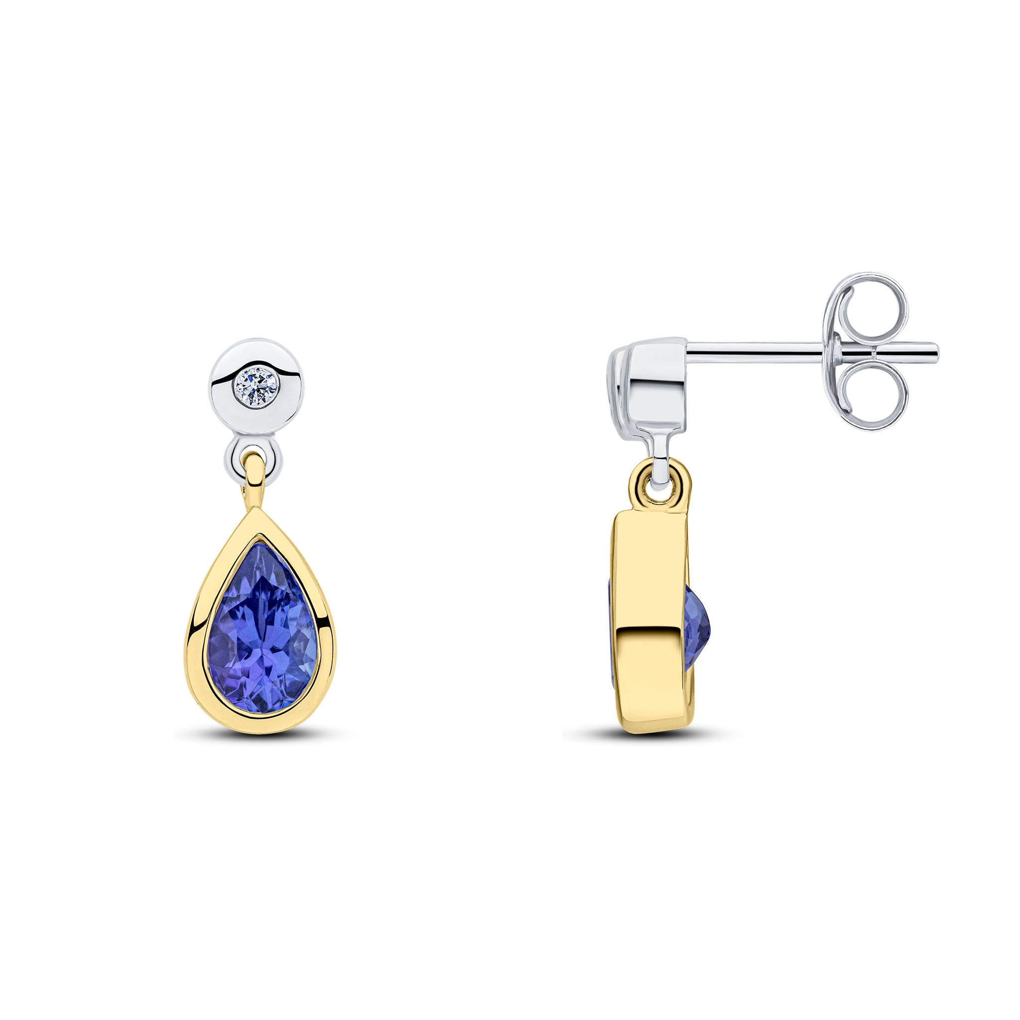 9ct Yellow Gold Pear Tan & Diamond 2 Stone Drop