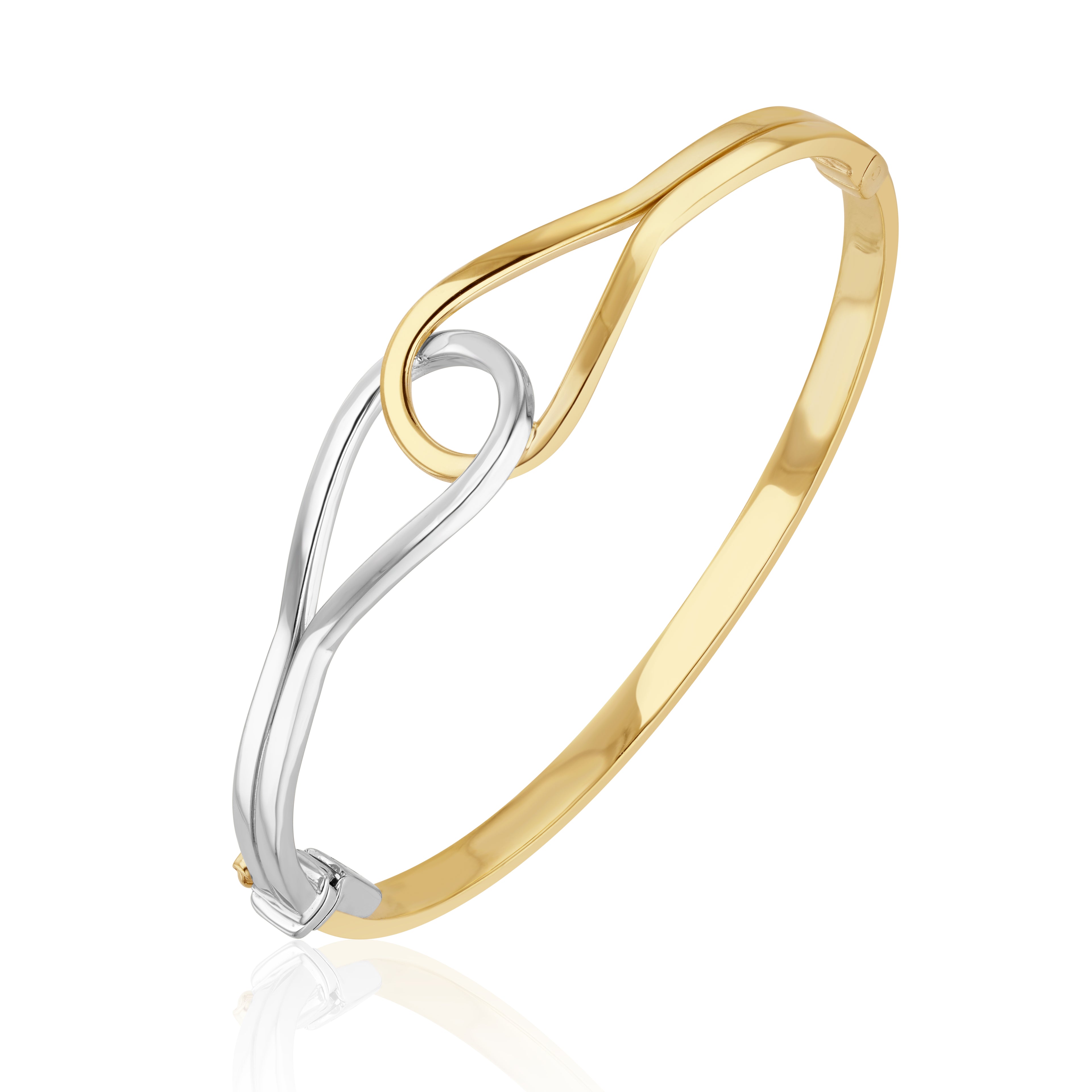 9ct Two Tone White Yellow Gold Stirrup Loop Bangle
