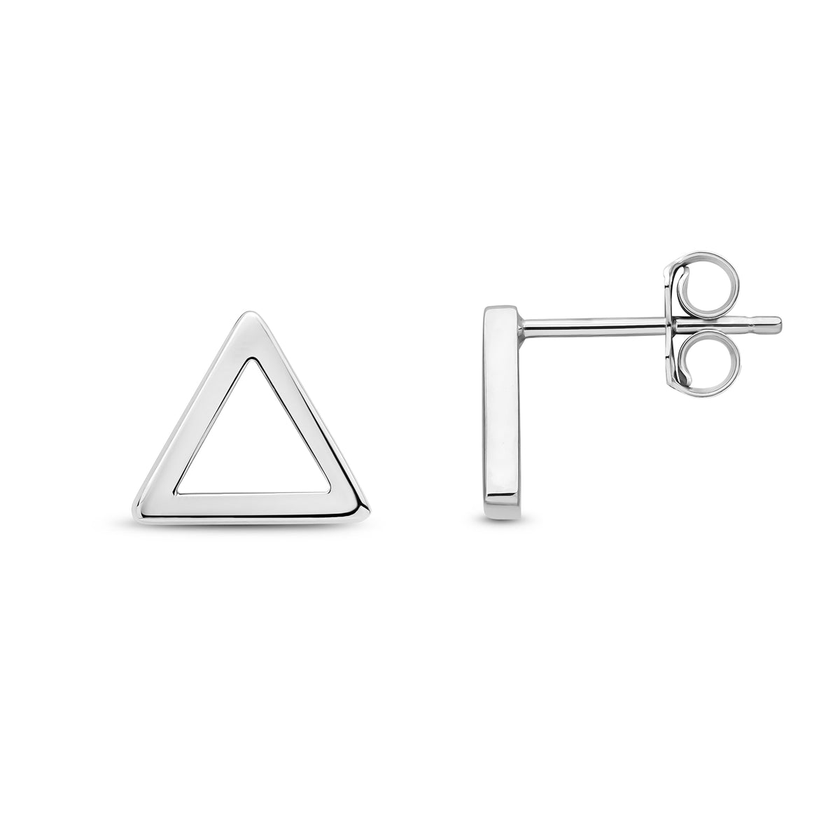 9ct White Gold Square Tube Open Triangle Stud Earrings