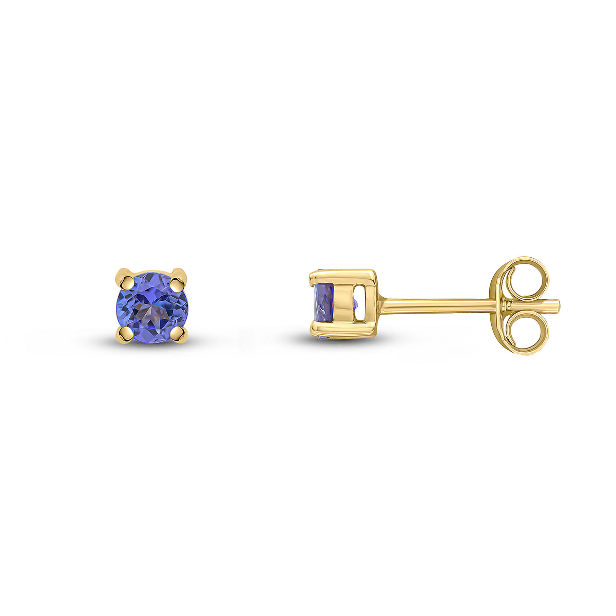 9ct Yellow Gold 4mm Round Tanzanite 4 Claw Earrings