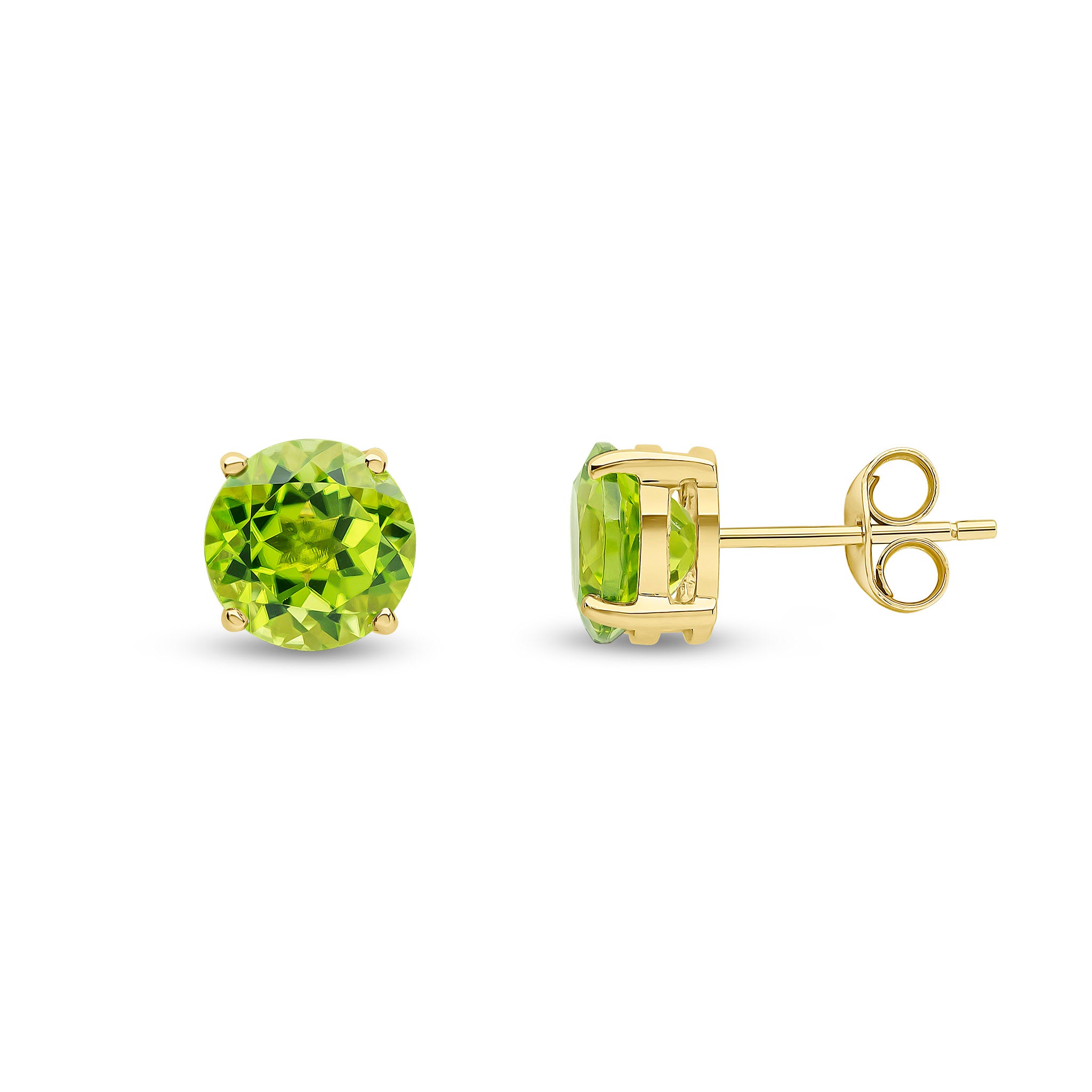 9ct Yellow Gold 7mm Round Peridot Claw Set Earrings