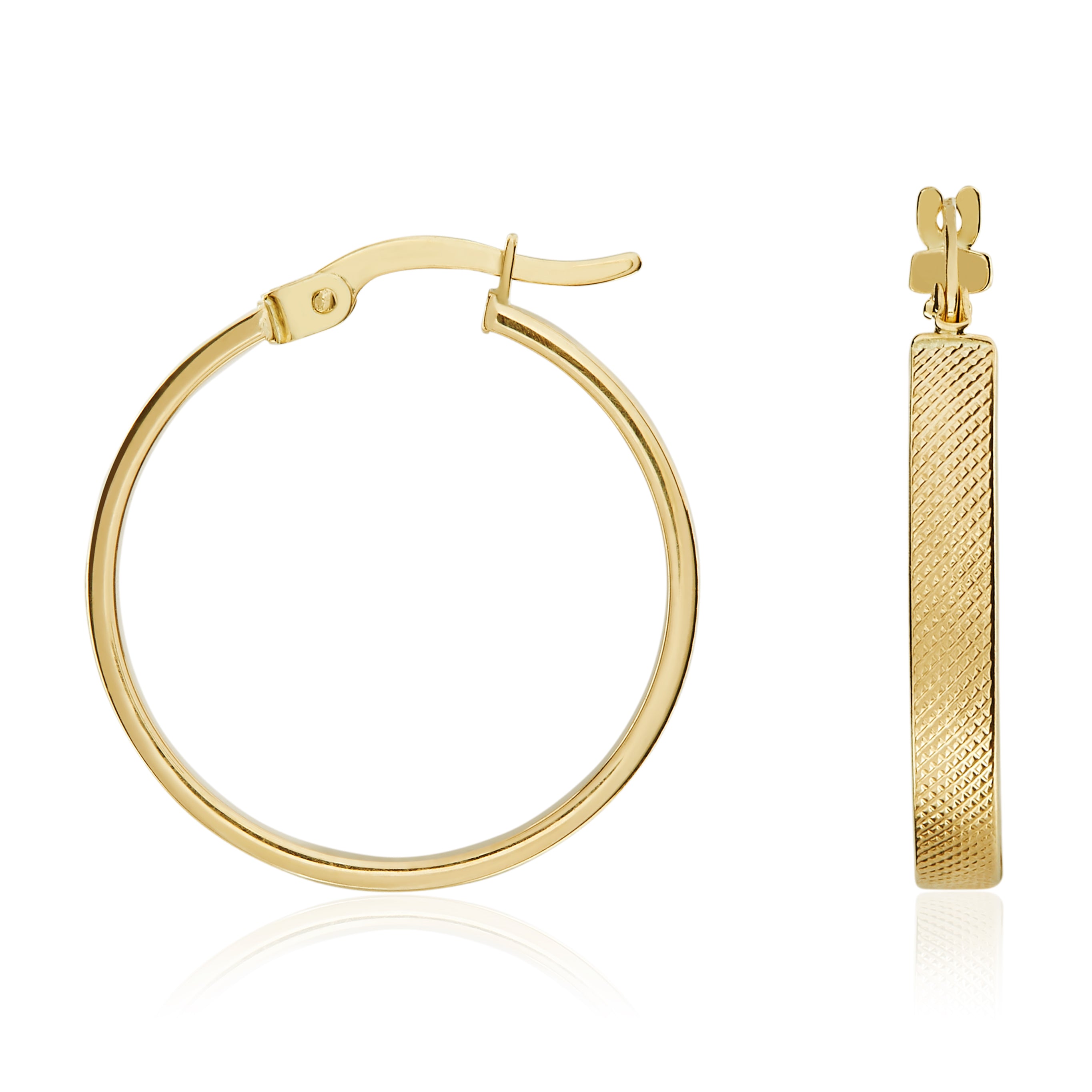 9ct Yellow Gold Stippled Square Tube Hoop Earrings