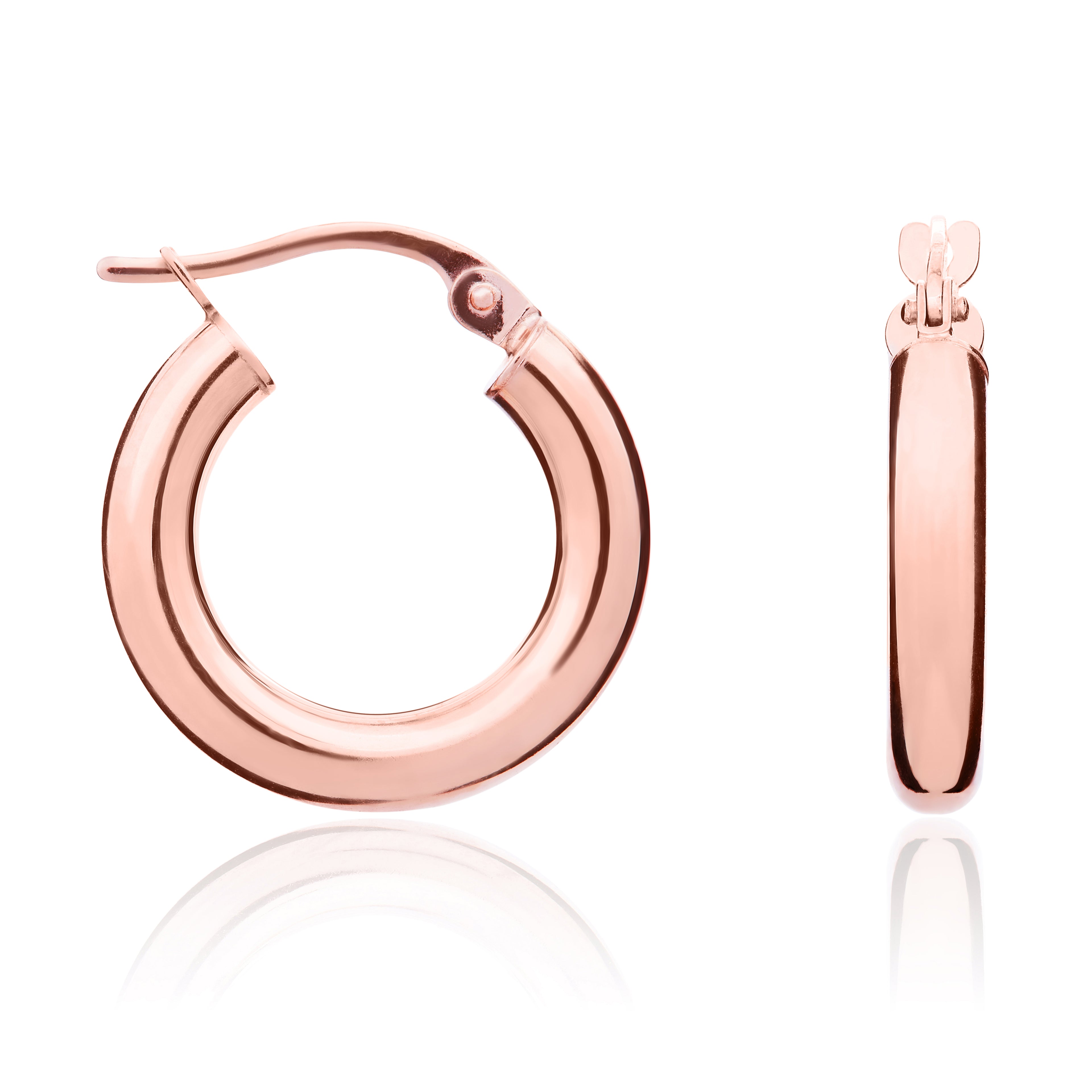 9ct Rose Gold 3mm Tube Polished Hoop Earrings 16mm Diameter
