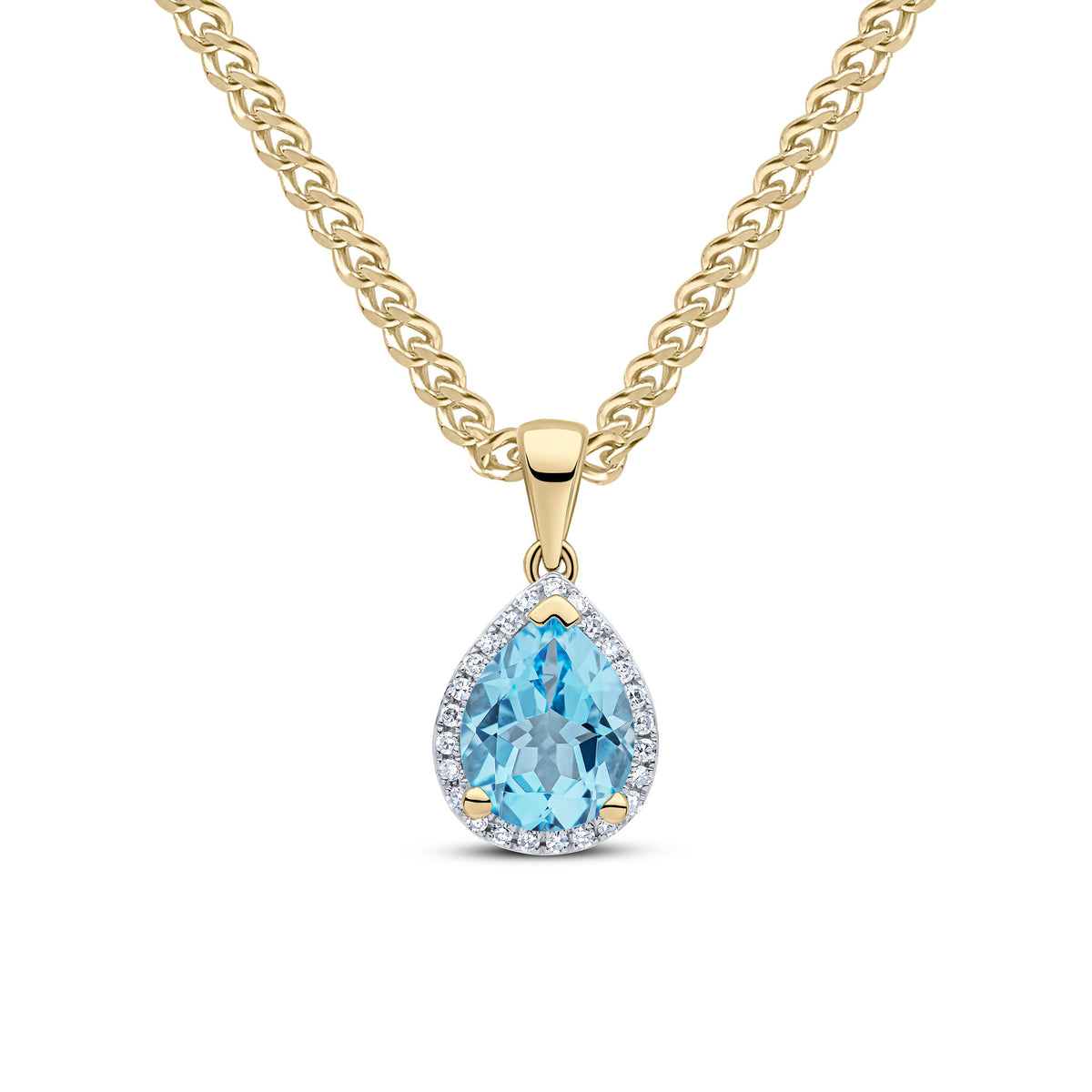 9ct Yellow Gold Pear Sb Top & Diamond Cluster