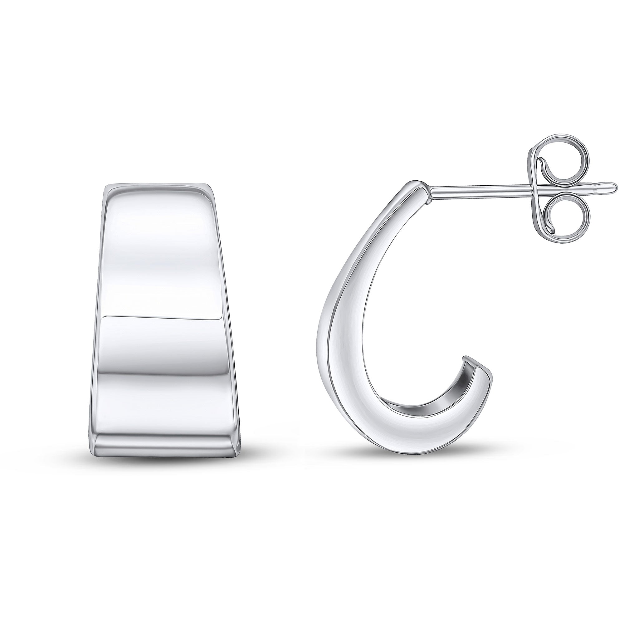 9ct white gold Flat Tapered 1/2 Hoop Earrings With Peg And Scroll