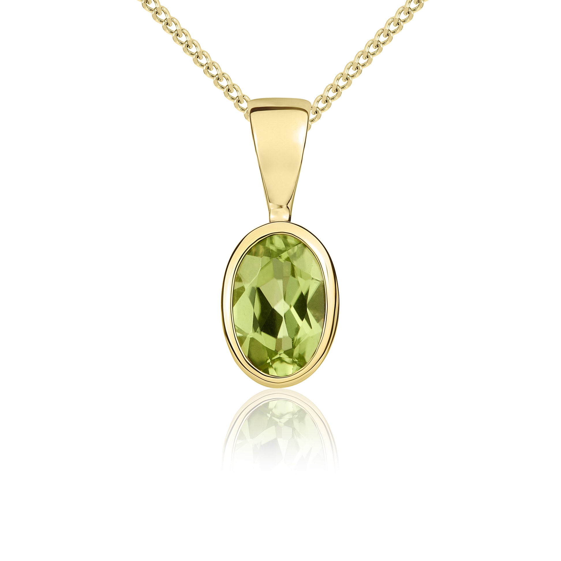 9ct yellow gold 6X4mm Oval Peridot Rubover Pendant