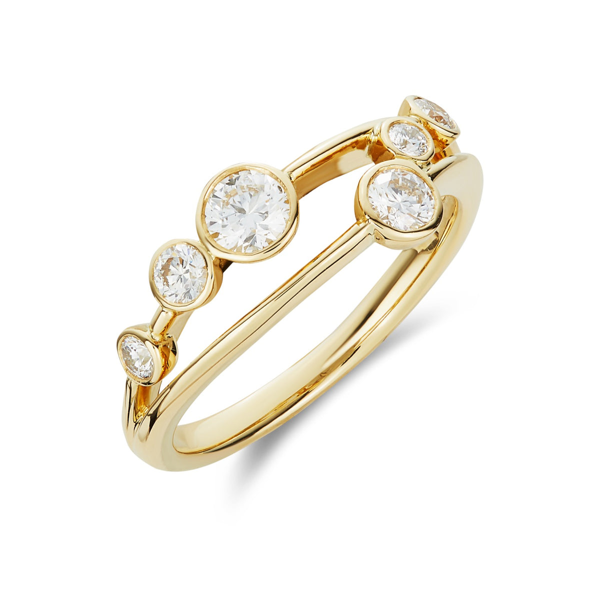 18ct Yellow Gold Diamond 2 Row Bubble Ring