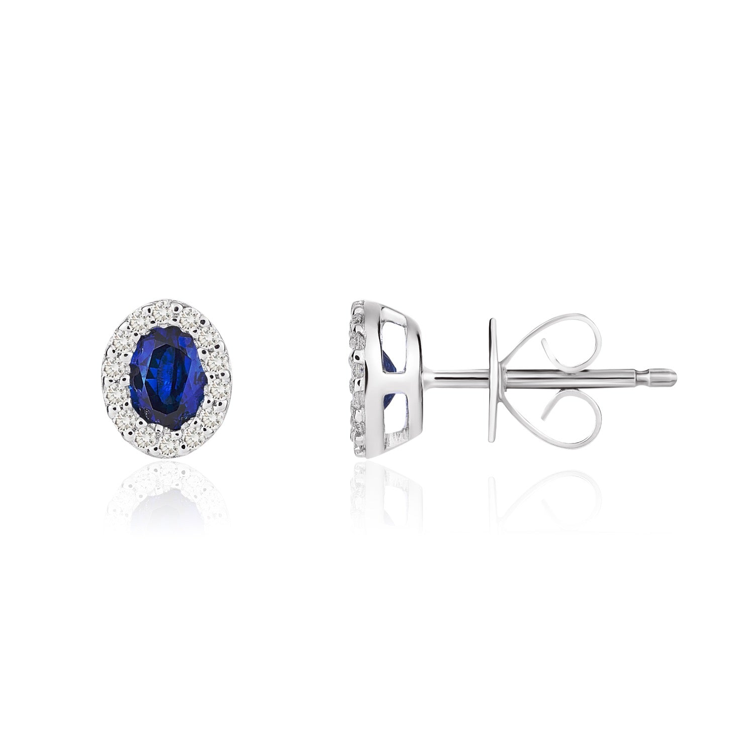 18ct White Gold 4x3 Oval Sapphire & Diamond Microset Cluster Earrings