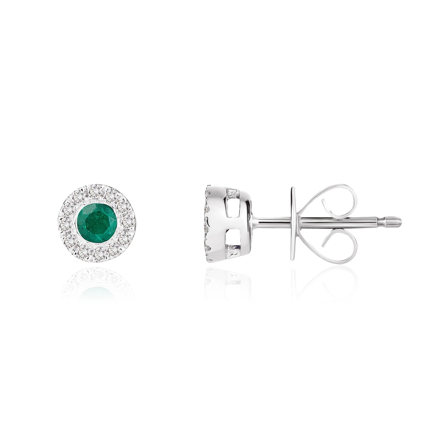 18ct White Gold 3mm Round Emerald and Diamond Microset Cluster Earrings