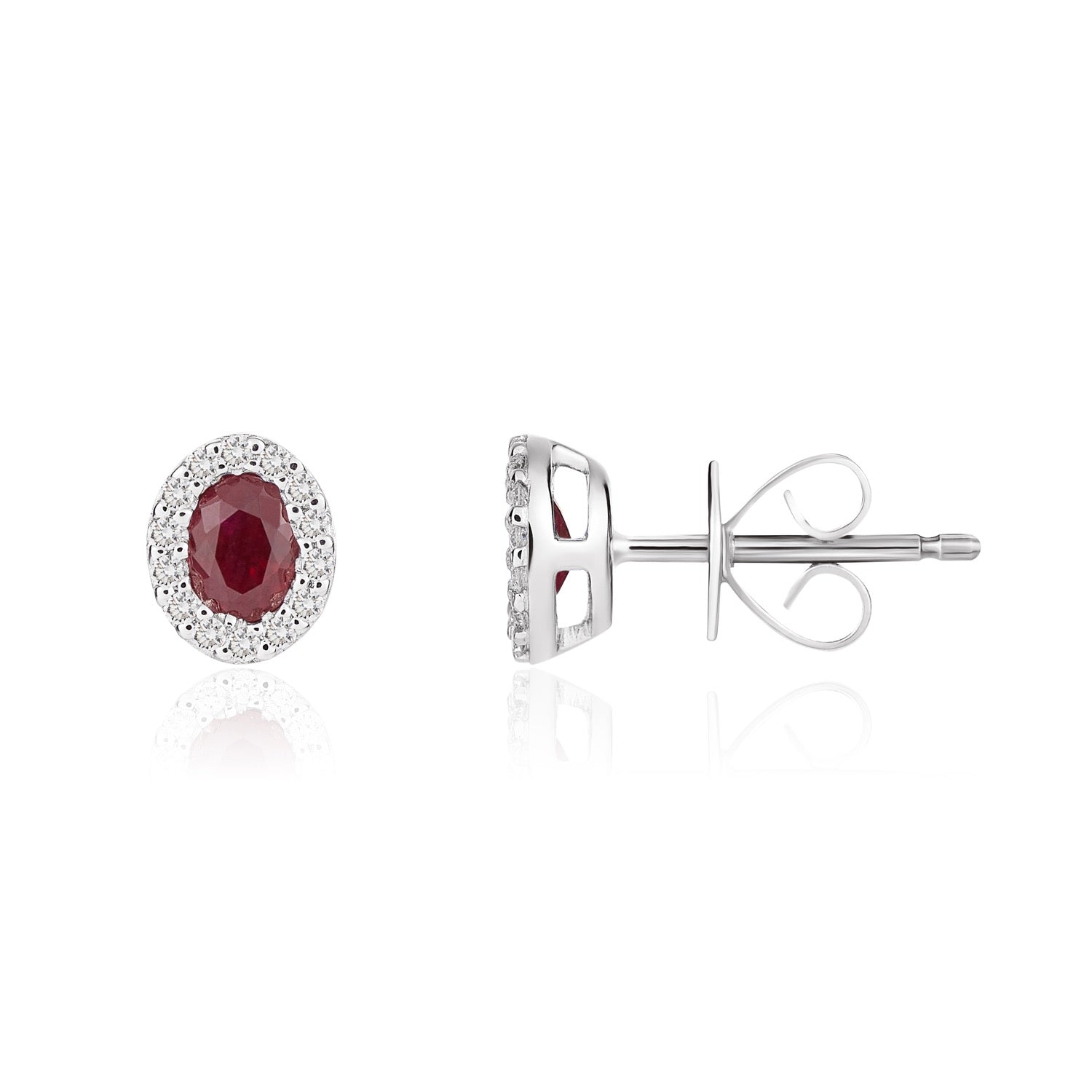 18ct White Gold 4x3 Oval Ruby & Diamond Microset Cluster Earrings