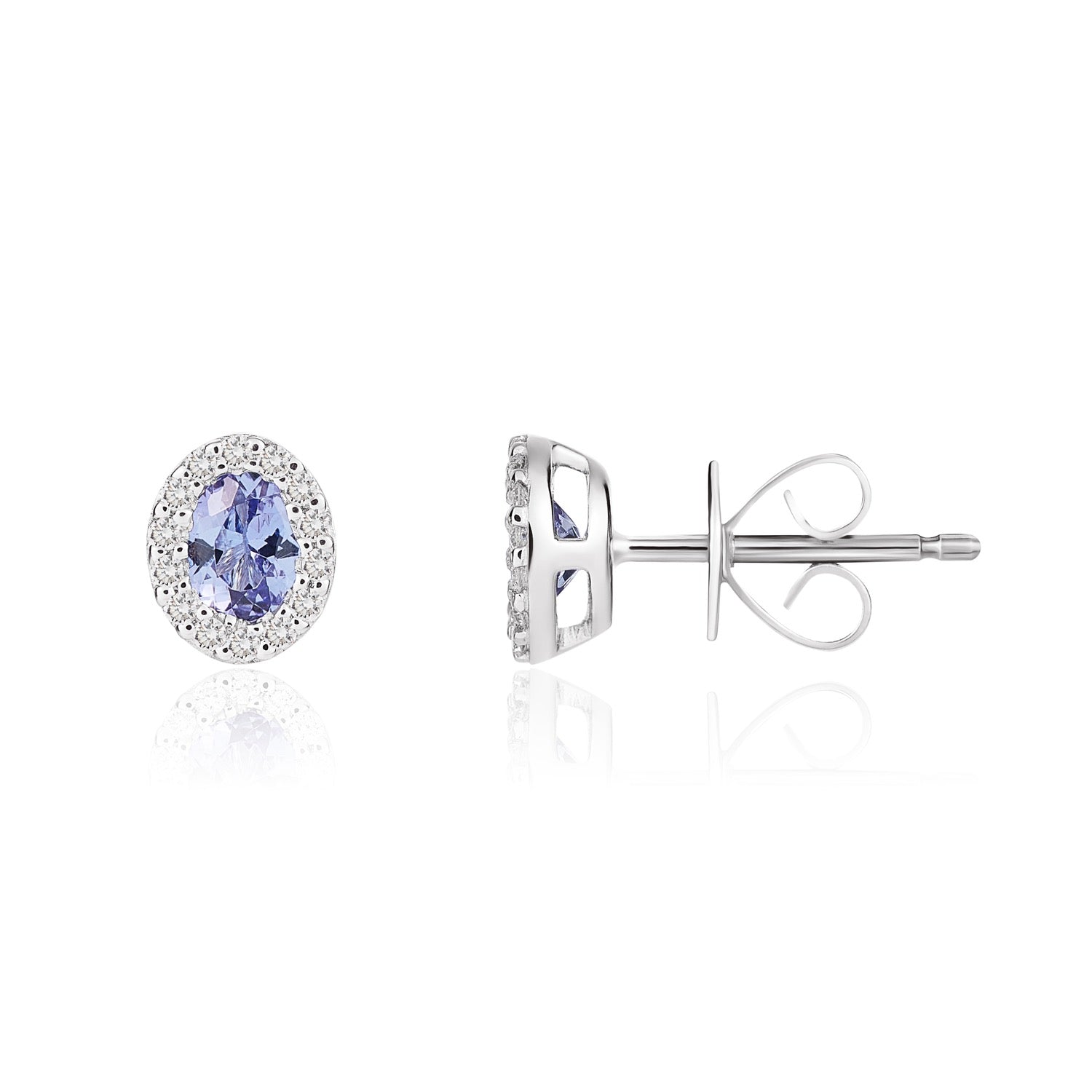18ct White Gold 4x3 Oval Tanzanite & Diamond Microset Cluster Earrings