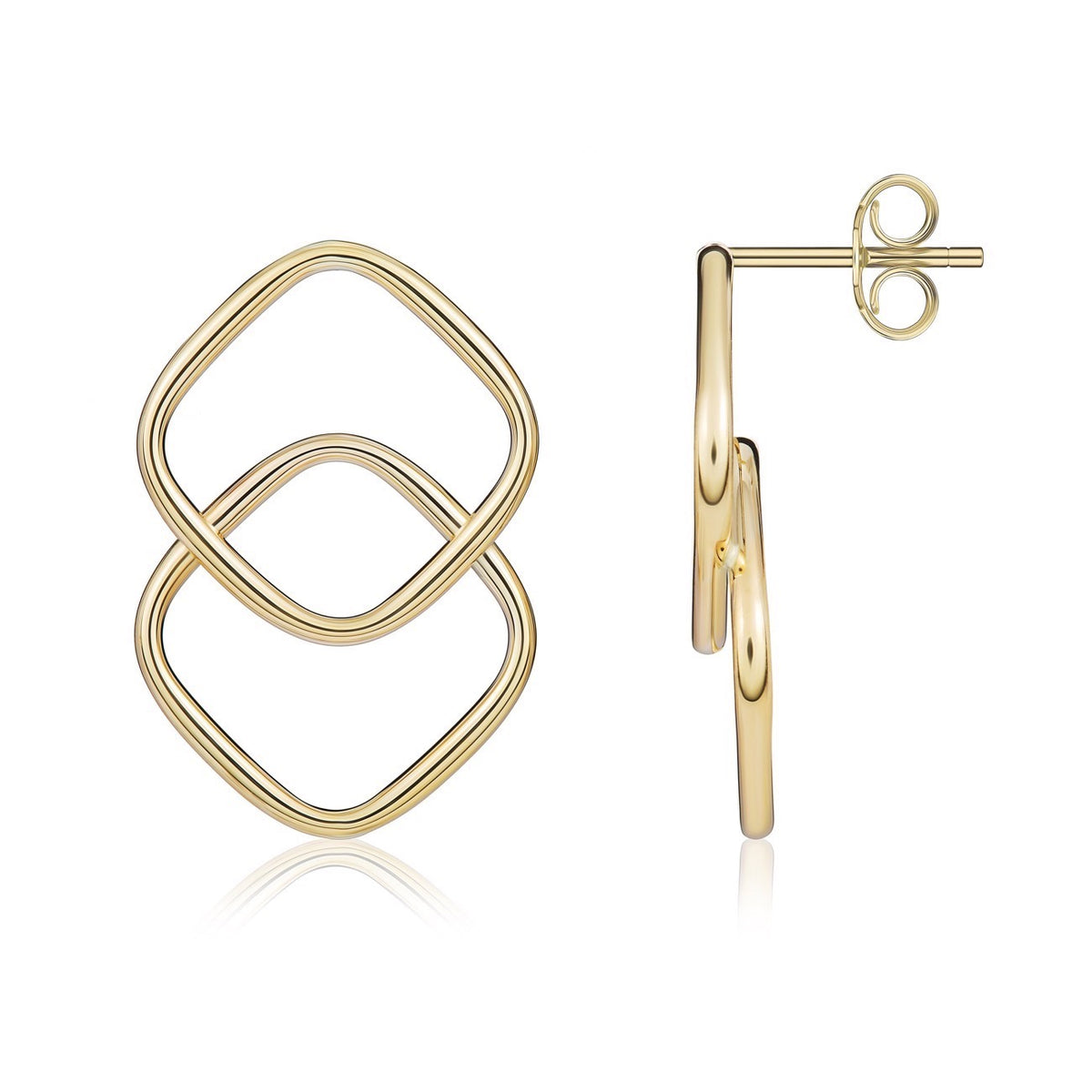9ct Yellow Gold Double Overlapping Open Cushion Stud Earrings
