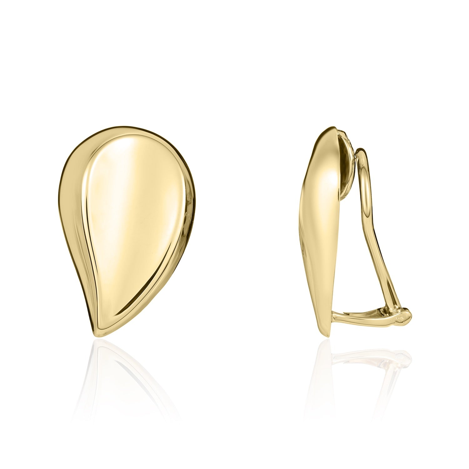 9ct yellow gold Polished Concave Tearoundrop Clip On Earrings