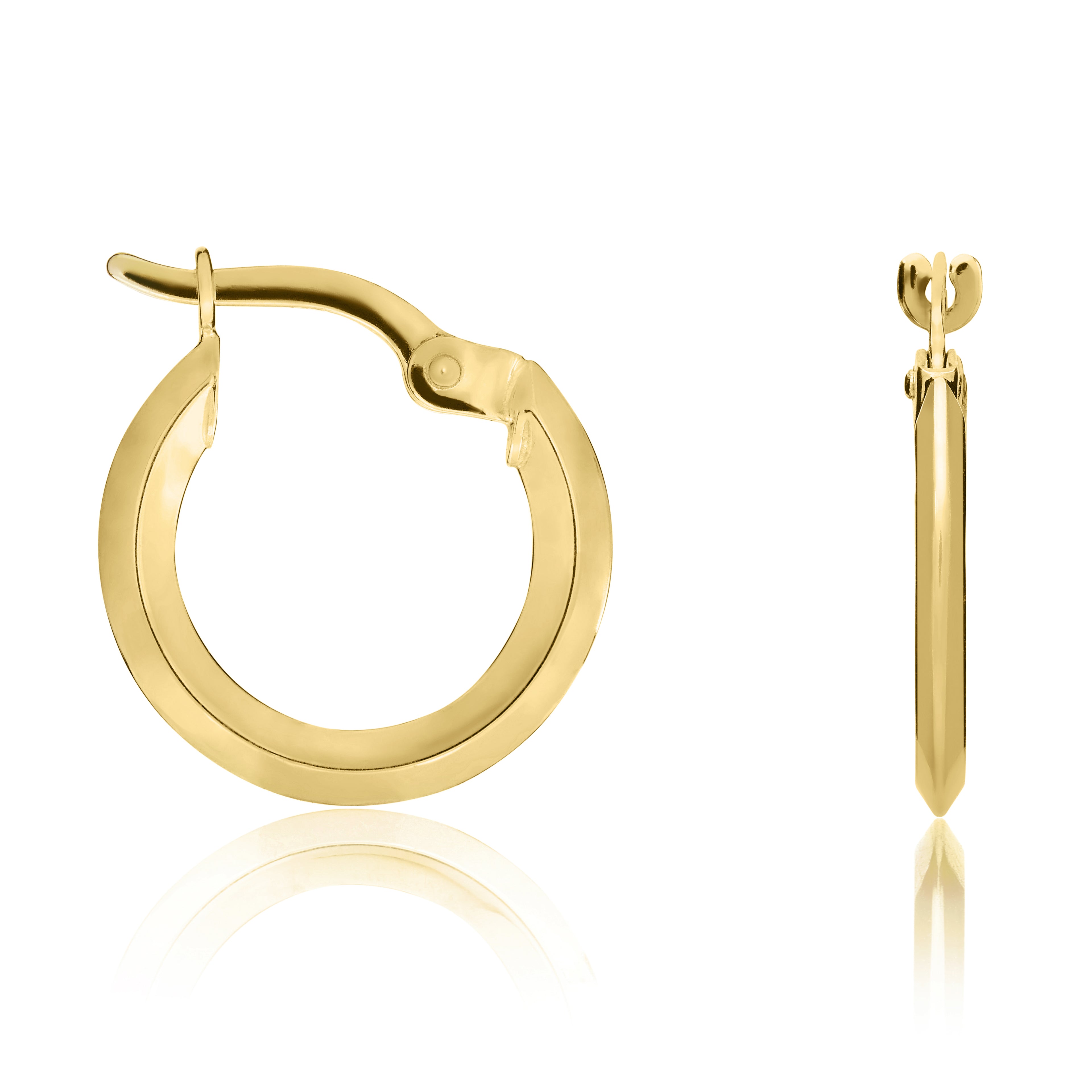 9ct yellow gold Knife Edge Hoop Earrings. 15mm Outer Diameter