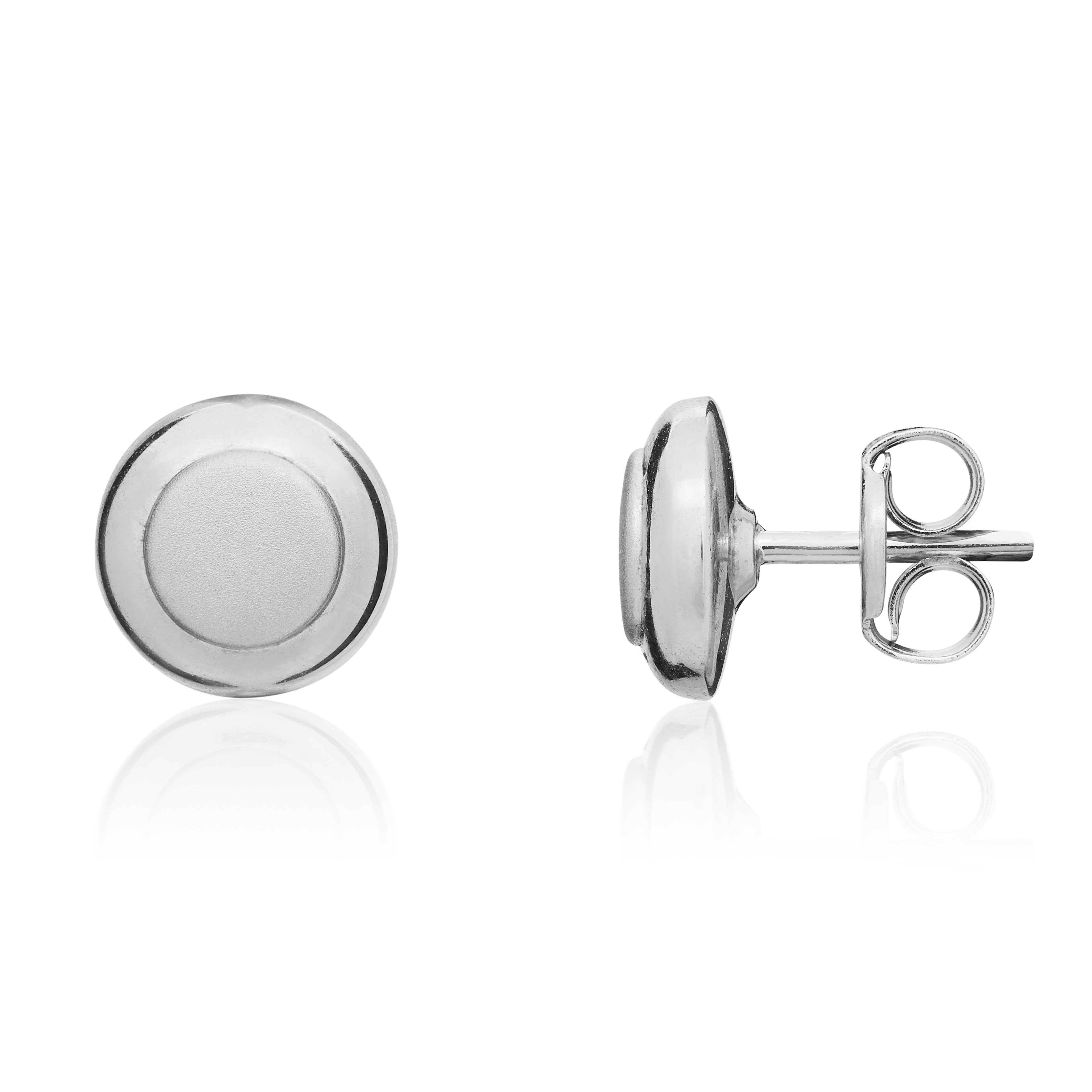 9ct White Gold Round Polished Finish Stud Earrings With Satin Finish