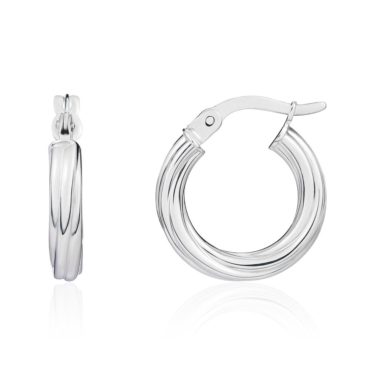 9ct White Gold Twist Small Hoop Earrings. 16mm Outer Diameter