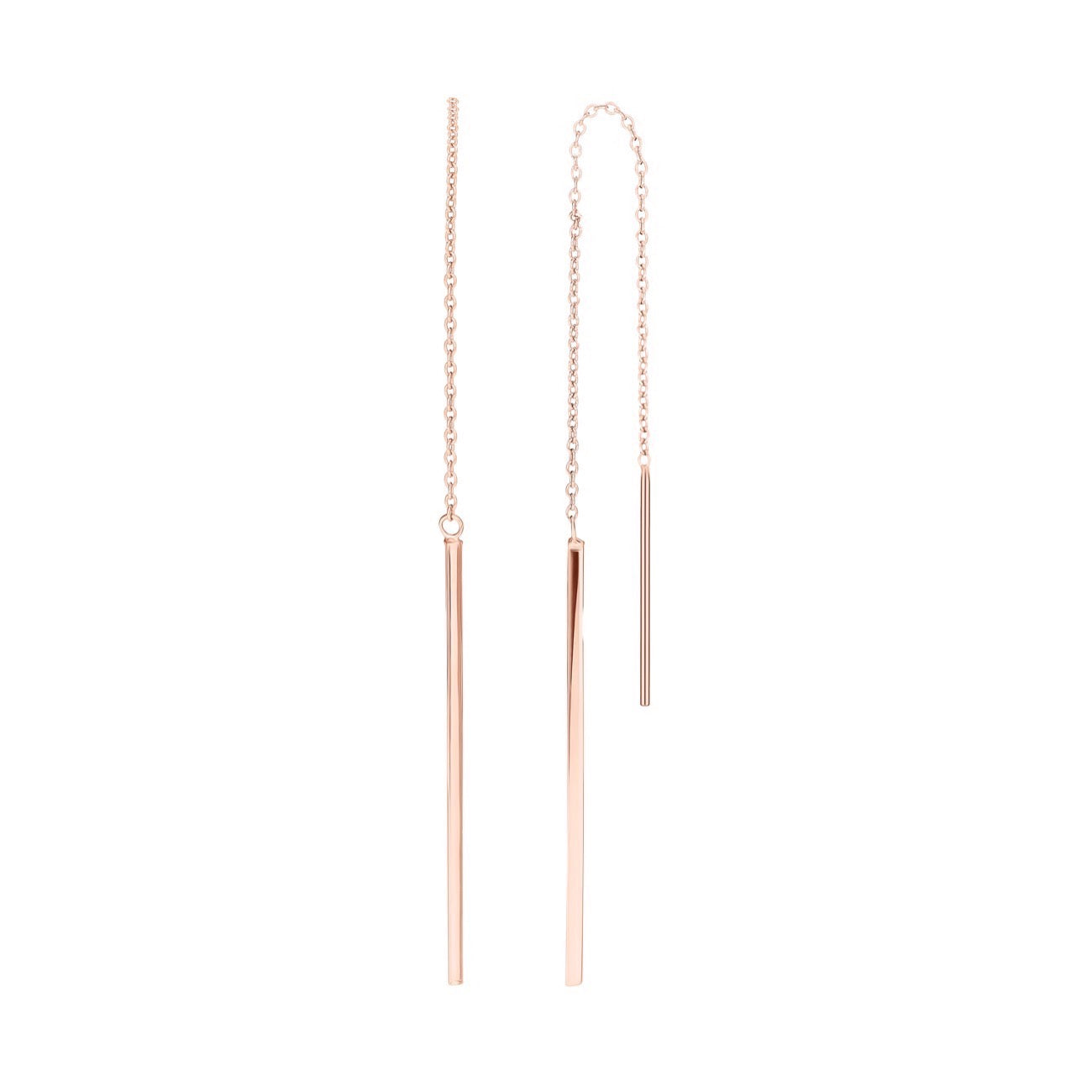 9ct Rose Gold Straight Bar Pull-Through Drop Earrings